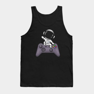 Cute Astronaut Waving Hand On Controller Cartoon Tank Top